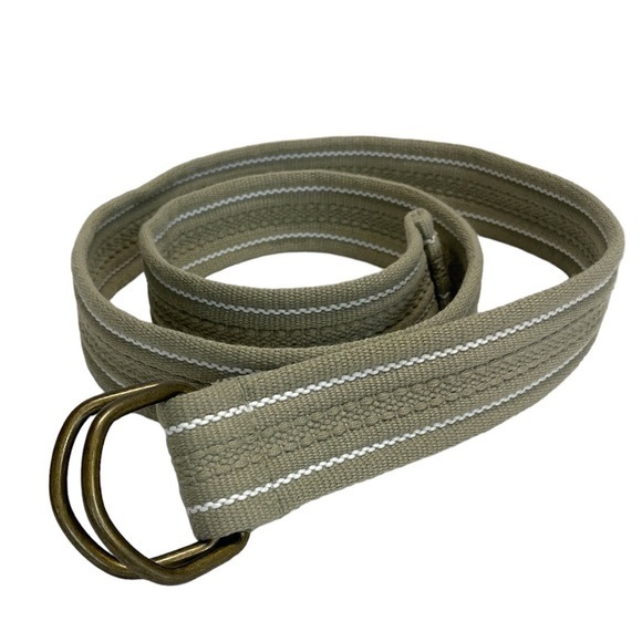 None Other - Canvas Adjustable Belt Mens Tan Khaki White Stripes D-Ring